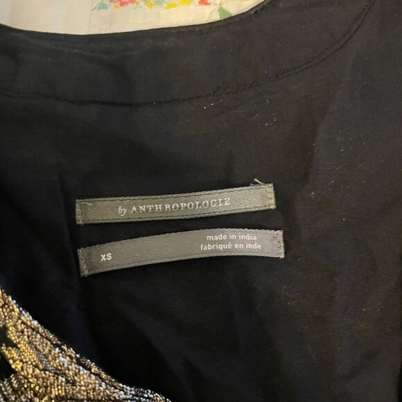 Anthropologie Black Gold Tunic Mini Dress Oversized Pockets XS READ DESCRIPTION - Picture 9 of 16